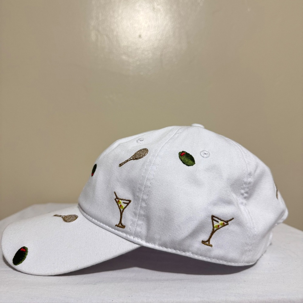 Anthropologie Scatter Icons Baseball Hat Womens OS White Tennis Martini Olive - Picture 4 of 6